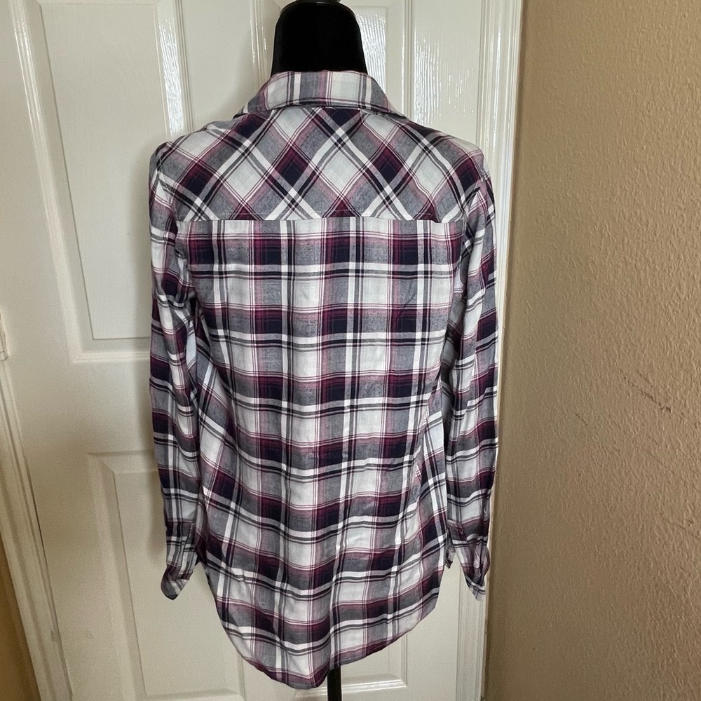 PAIGE Women's Button Up Tie Front Kieran Top Blouse Plaid Gray/Red Size Small   - Picture 12 of 13